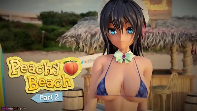 Peachy Beach Pt 2, 3d hentai bikini Maid, Hibiki, gets banged in the mouth, between thick titties and cock-squeezing pussy!