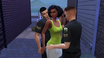 black Barmaid Entertaining 2 Cops At The Back Alley (Promo) | The Sims/ 3 dimensional anime porn