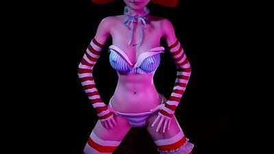 red head girl with ponytails dancing : 3d hentai