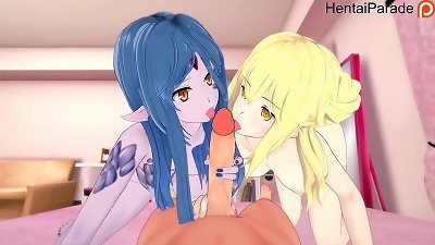 three way Wiene x Ais Wallenstein Danmachi anime porn Uncensored