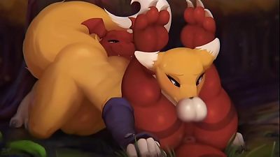 Renamon x Guilmon blowage furry