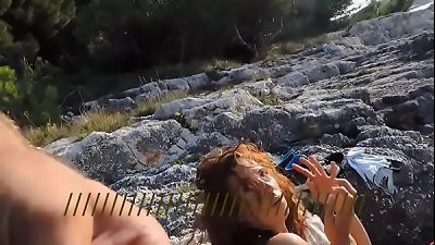 cum on strange dame on beach